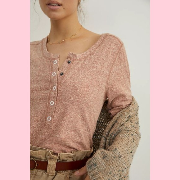 Anthropologie Agatha Cozy Terra Cotta Henley Top NWOT - Picture 2 of 6